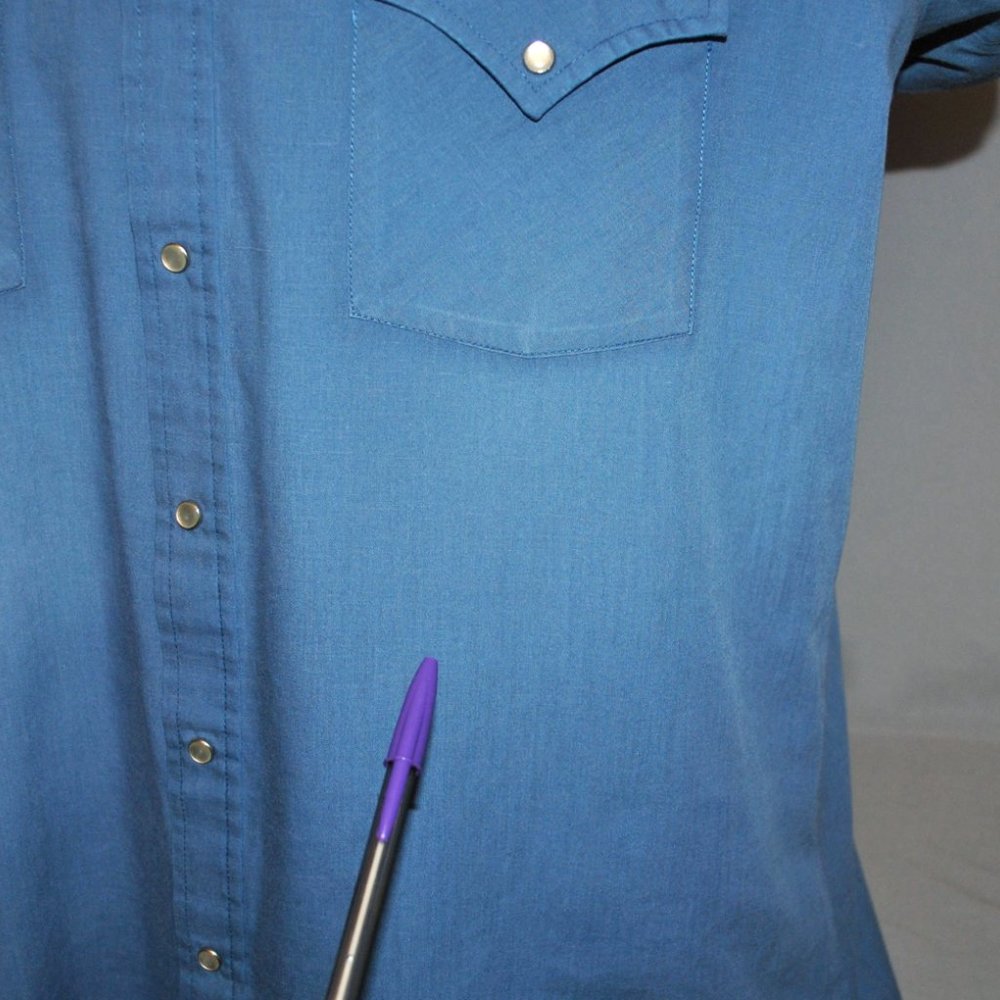 Sheplers Mens Shirt Size 16.5 Faded Blue Long Sleeve Pearl Snap Shirt - Picture 7 of 9